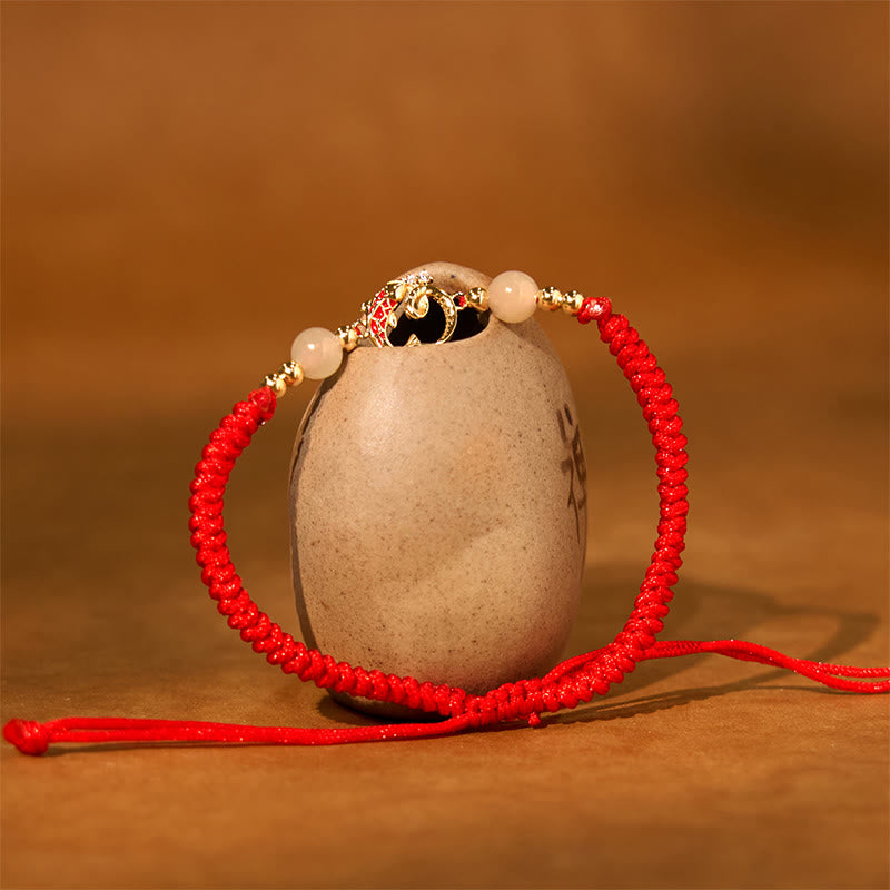 Nimara Ritual 925 Sterling Silver Hetian Jade Cinnabar Koi Fish Year Of Snake Red String Protection Braided Bracelet