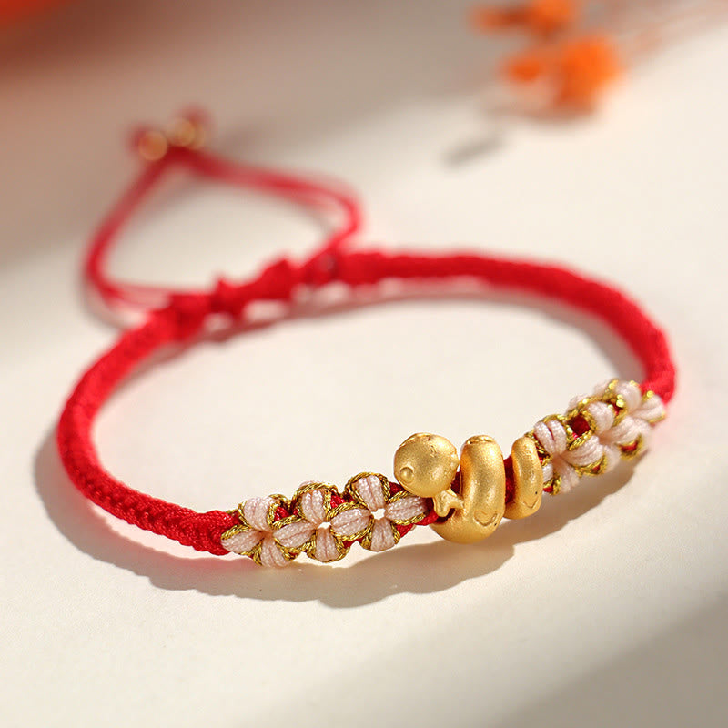 Nimara Ritual Handmade 999 Sterling Silver Year Of The Snake Red String Heart Peach Blossom Luck Bracelet