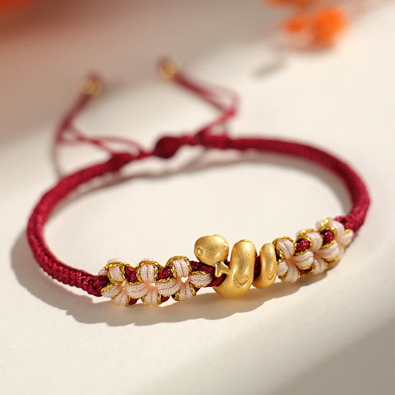 Nimara Ritual Handmade 999 Sterling Silver Year Of The Snake Red String Heart Peach Blossom Luck Bracelet