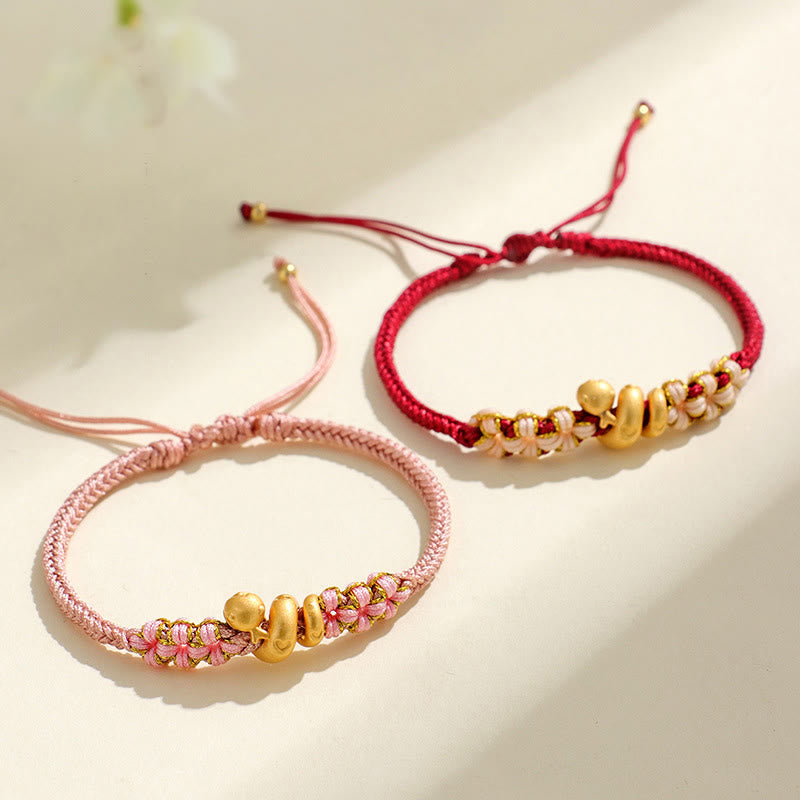 Nimara Ritual Handmade 999 Sterling Silver Year Of The Snake Red String Heart Peach Blossom Luck Bracelet