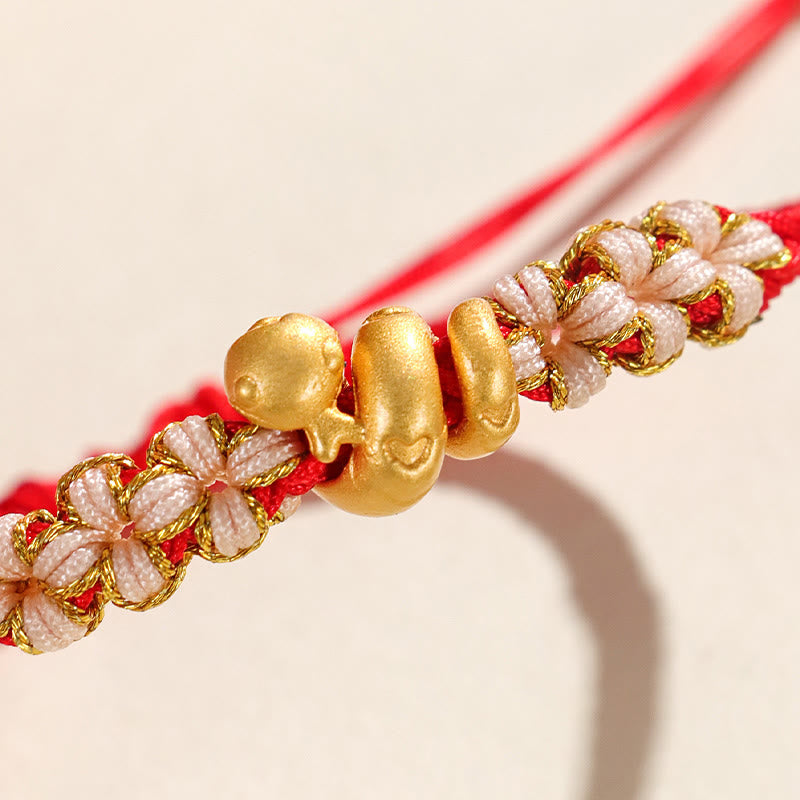 Nimara Ritual Handmade 999 Sterling Silver Year Of The Snake Red String Heart Peach Blossom Luck Bracelet