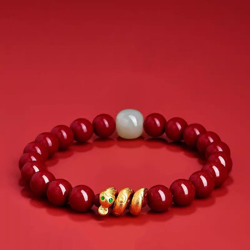 Nimara Ritual Cinnabar Bead Hetian Jade Year Of The Snake Blessing Bracelet