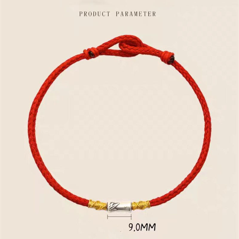 Nimara Ritual Handmade 925 Sterling Silver Bamboo Design Red String Luck Braided Bracelet
