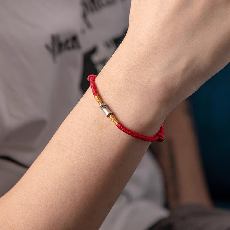 Nimara Ritual Handmade 925 Sterling Silver Bamboo Design Red String Luck Braided Bracelet