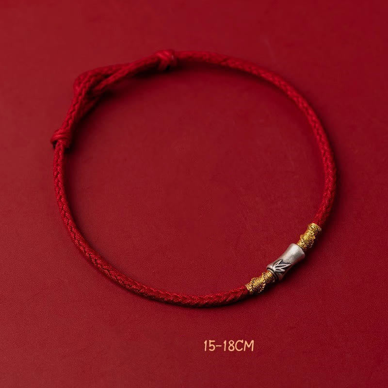 Nimara Ritual Handmade 925 Sterling Silver Bamboo Design Red String Luck Braided Bracelet