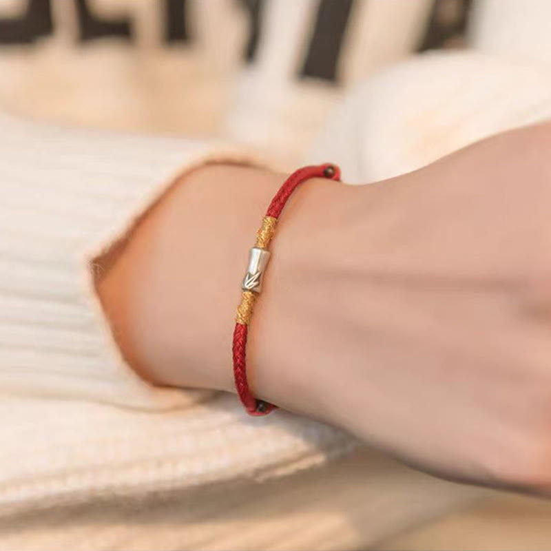 Nimara Ritual Handmade 925 Sterling Silver Bamboo Design Red String Luck Braided Bracelet