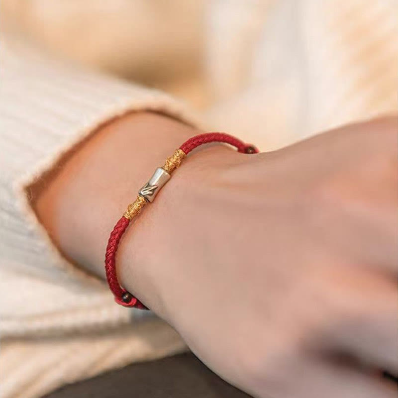 Nimara Ritual Handmade 925 Sterling Silver Bamboo Design Red String Luck Braided Bracelet