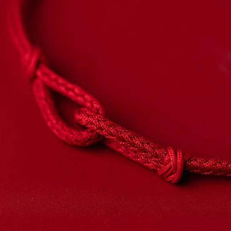 Nimara Ritual Handmade 925 Sterling Silver Bamboo Design Red String Luck Braided Bracelet
