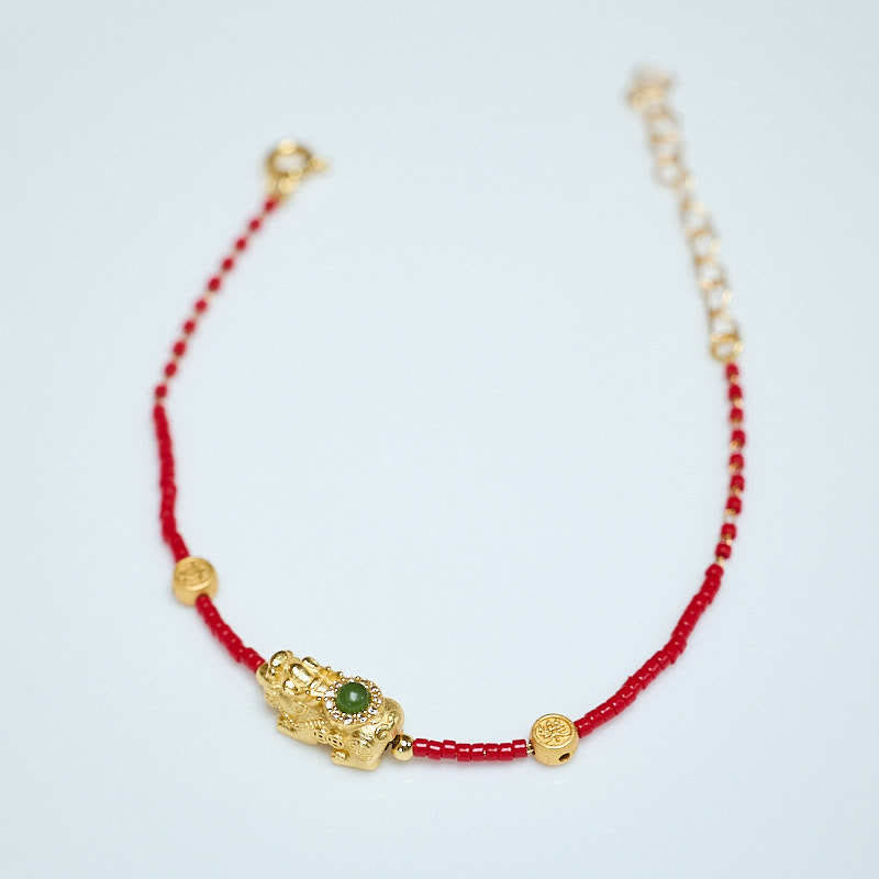 Nimara Ritual 925 Sterling Silver Plated 24k Gold Liuli Glass Bead PiXiu Four Leaf Clover Joy And Happiness Wealth Bracelet