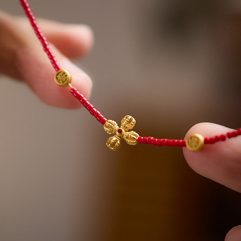 Nimara Ritual 925 Sterling Silver Plated 24k Gold Liuli Glass Bead PiXiu Four Leaf Clover Joy And Happiness Wealth Bracelet