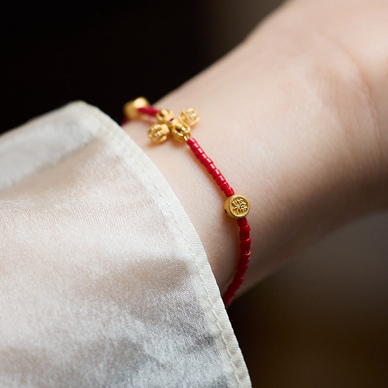 Nimara Ritual 925 Sterling Silver Plated 24k Gold Liuli Glass Bead PiXiu Four Leaf Clover Joy And Happiness Wealth Bracelet