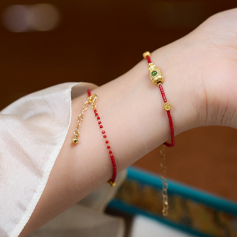 Nimara Ritual 925 Sterling Silver Plated 24k Gold Liuli Glass Bead PiXiu Four Leaf Clover Joy And Happiness Wealth Bracelet
