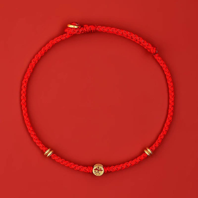 Nimara Ritual Handmade Braided Red String 925 Sterling Silver Fu Character Luck Bracelet