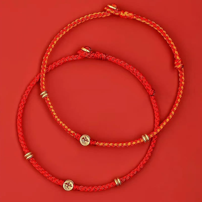 Nimara Ritual Handmade Braided Red String 925 Sterling Silver Fu Character Luck Bracelet