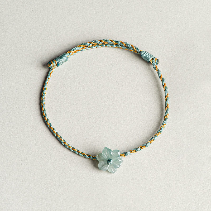Nimara Ritual Handmade Green String Jade Orchid Braided Prosperity Bracelet