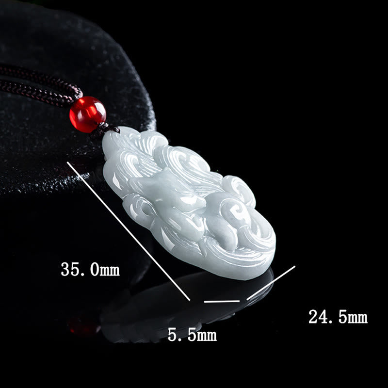 Nimara Ritual Natural Jade Nine Tailed Fox Luck Necklace Pendant