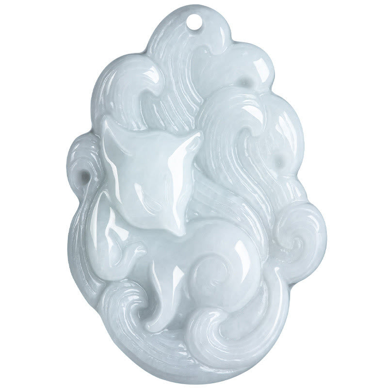 Nimara Ritual Natural Jade Nine Tailed Fox Luck Necklace Pendant
