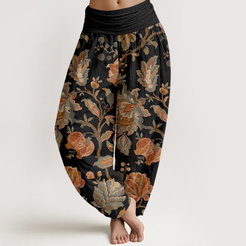 Nimara Ritual Cotton Casual Blooming Flowers Buds Design Women's Elastic Waist Harem Pants