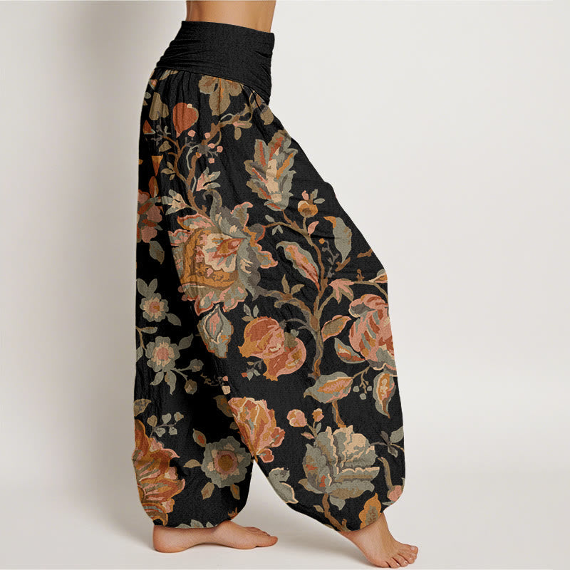 Nimara Ritual Cotton Casual Blooming Flowers Buds Design Women's Elastic Waist Harem Pants