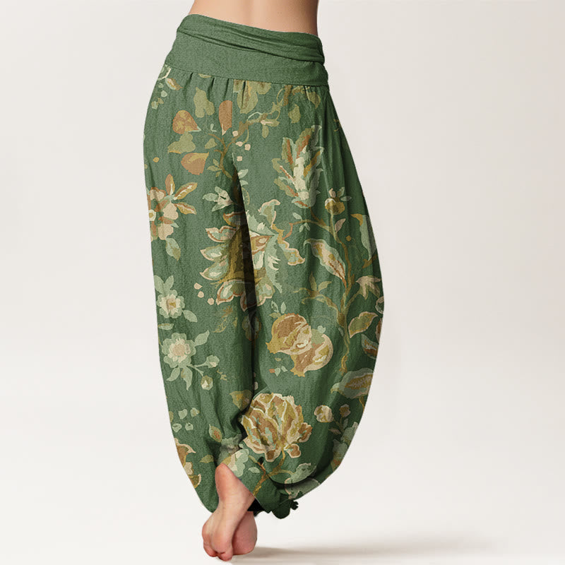Nimara Ritual Cotton Casual Blooming Flowers Buds Design Women's Elastic Waist Harem Pants