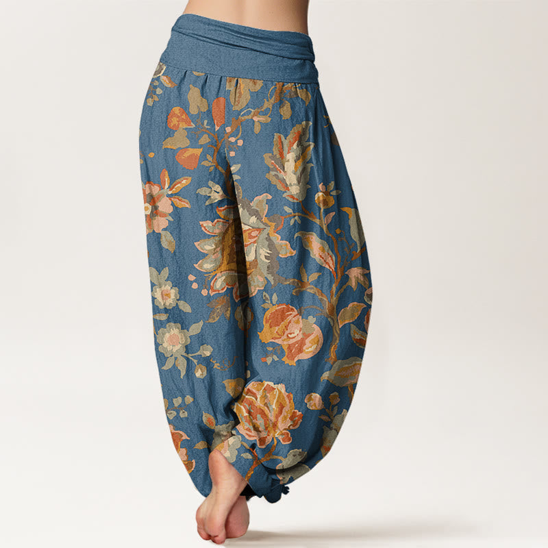 Nimara Ritual Cotton Casual Blooming Flowers Buds Design Women's Elastic Waist Harem Pants