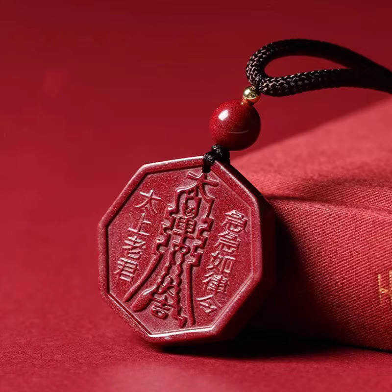 Nimara Ritual Natural Cinnabar Bagua Taishang Laojun Fu Character Calm Necklace Pendant