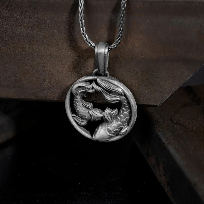 Nimara Ritual Pure Tin Pisces Double Koi Fish Wealth Necklace Pendant
