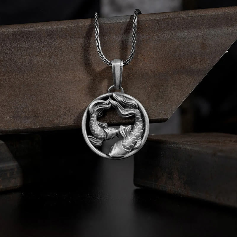 Nimara Ritual Pure Tin Pisces Double Koi Fish Wealth Necklace Pendant