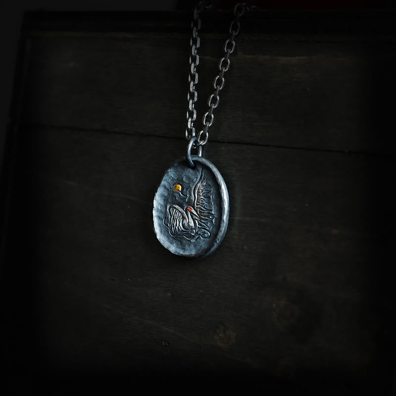 Nimara Ritual 999 Sterling Silver 24k Gold Crane Auspicious Clouds Balance Necklace Pendant