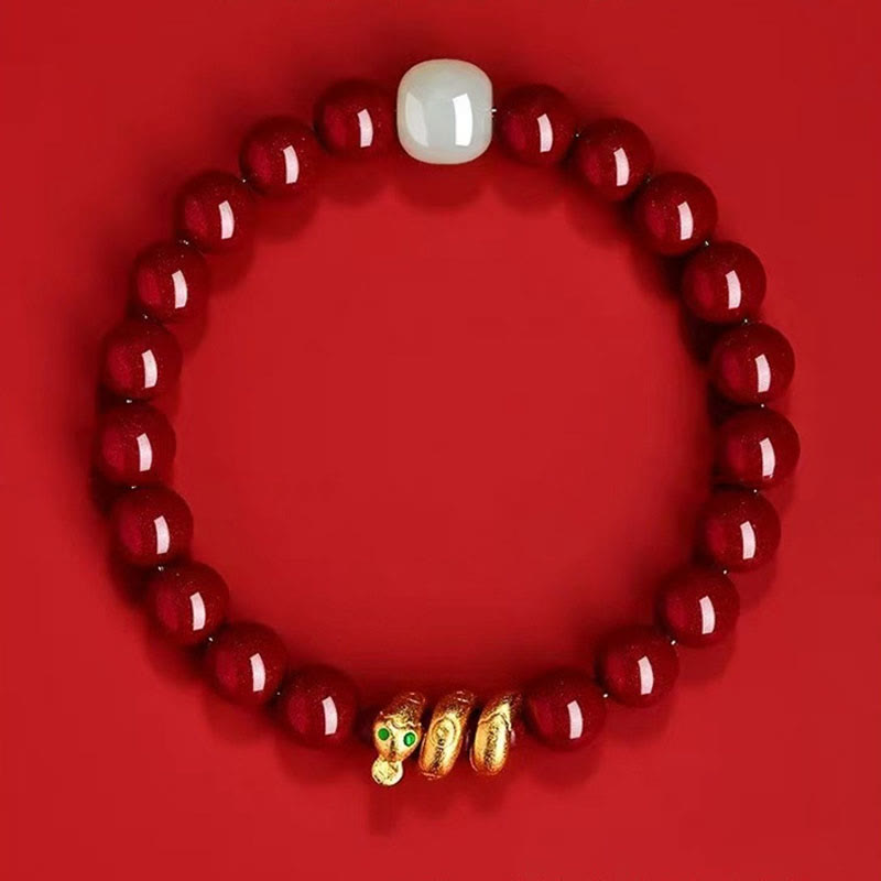 Nimara Ritual Cinnabar Bead Hetian Jade Year Of The Snake Blessing Bracelet