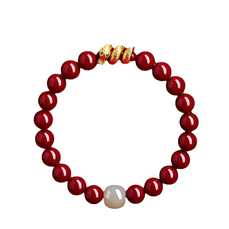 Nimara Ritual Cinnabar Bead Hetian Jade Year Of The Snake Blessing Bracelet