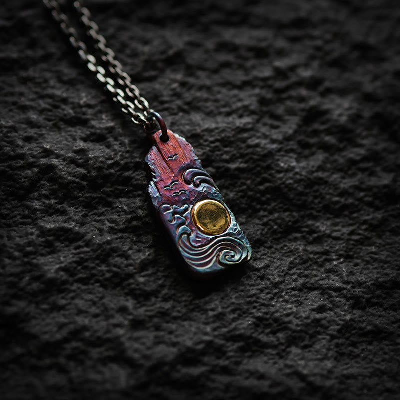 Nimara Ritual 999 Sterling Silver 24k Gold Waves Sun Balance Necklace Pendant