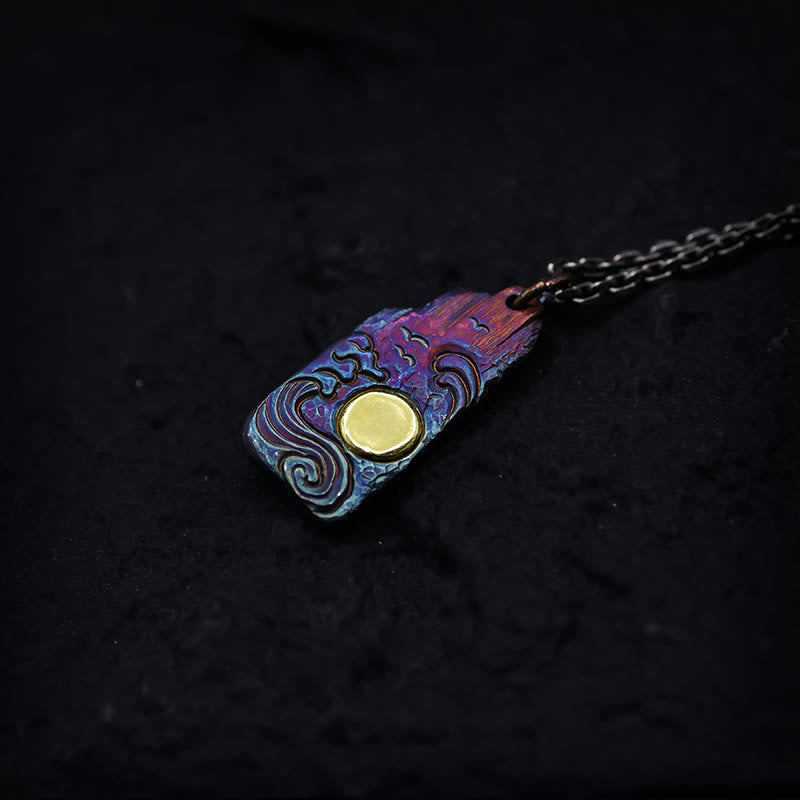 Nimara Ritual 999 Sterling Silver 24k Gold Waves Sun Balance Necklace Pendant