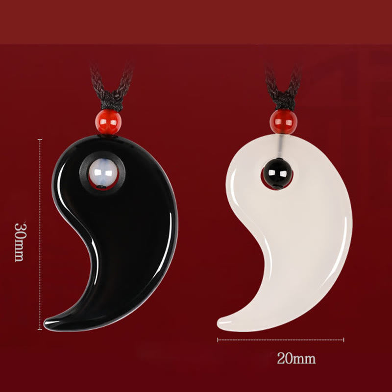 Nimara Ritual Black Onyx White Agate Yin Yang Tai Chi Diagram Fortune Couple Necklace Pendant