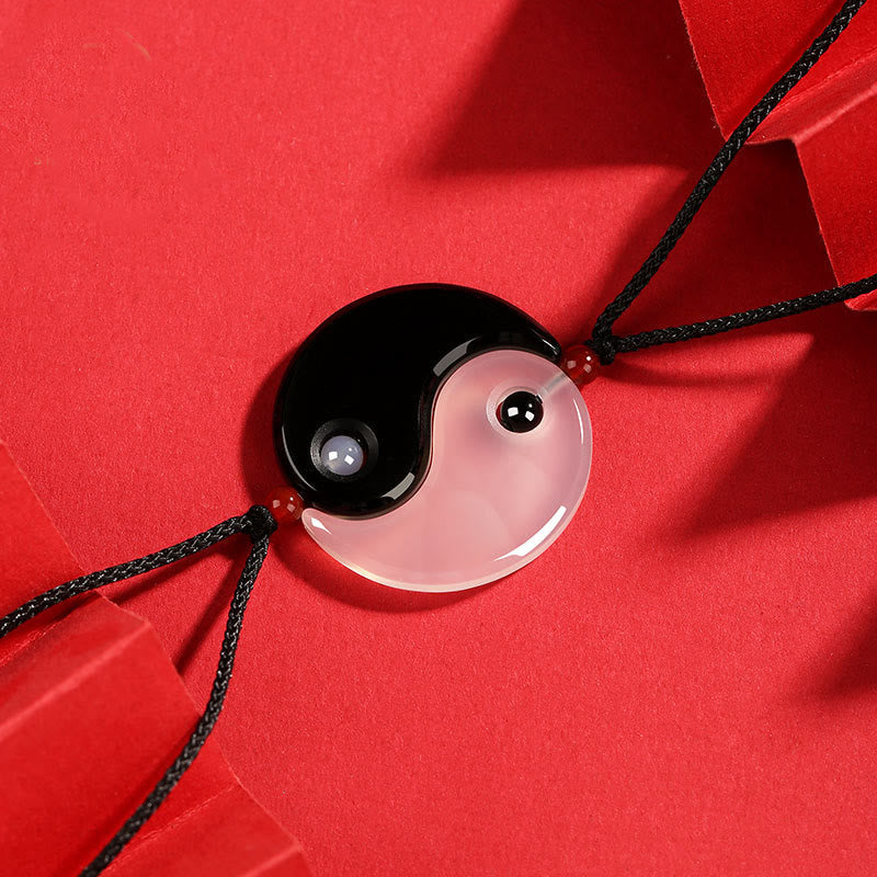 Nimara Ritual Black Onyx White Agate Yin Yang Tai Chi Diagram Fortune Couple Necklace Pendant