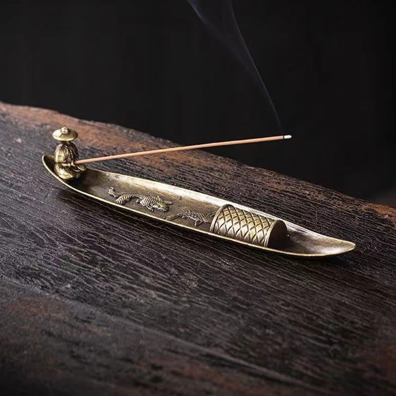 Nimara Ritual Fisherman Boat Koi Fish Zinc Alloy Incense Stick Holder Healing Incense Burner Decoration