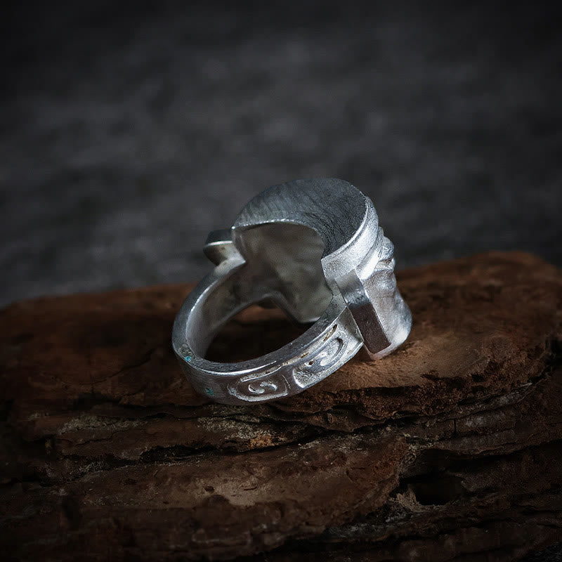 Nimara Ritual 999 Sterling Silver Hand Casting Sanxingdui Mask Protection Ring