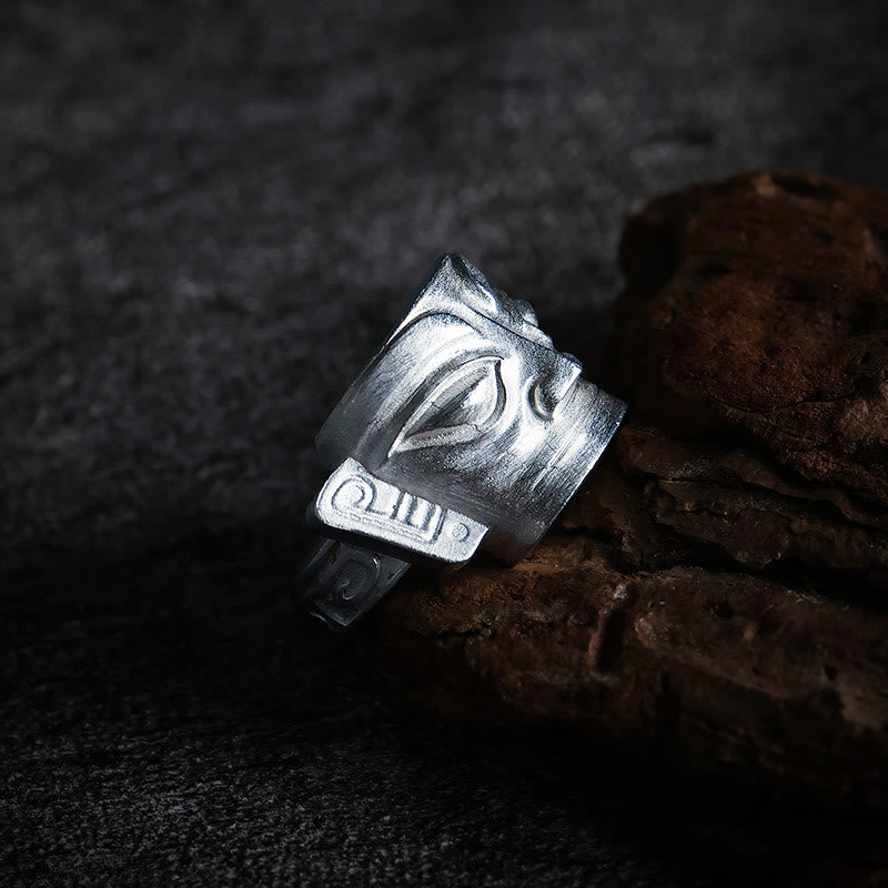 Nimara Ritual 999 Sterling Silver Hand Casting Sanxingdui Mask Protection Ring