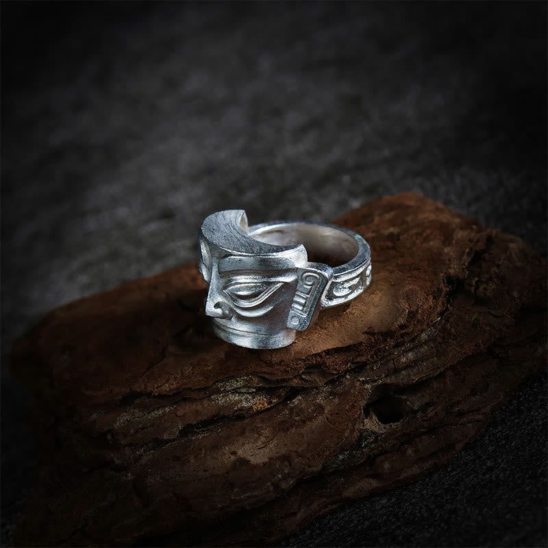 Nimara Ritual 999 Sterling Silver Hand Casting Sanxingdui Mask Protection Ring