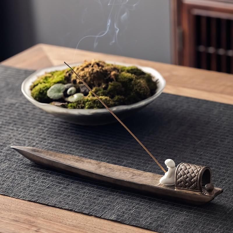 Nimara Ritual Fisherman Zen Healing Brown Ceramic Stick Incense Burner Decoration