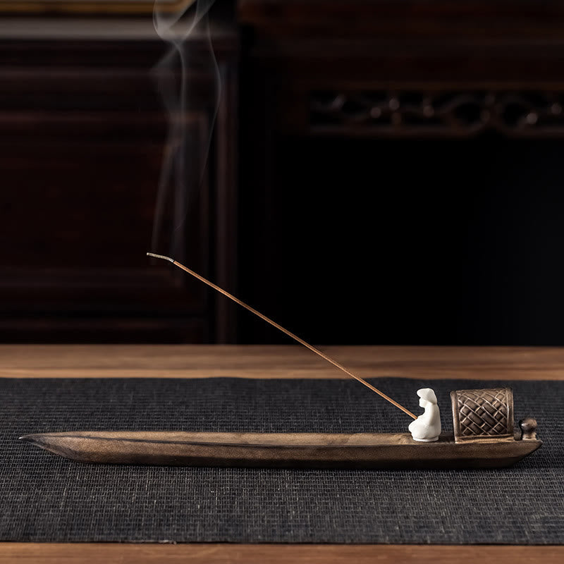 Nimara Ritual Fisherman Zen Healing Brown Ceramic Stick Incense Burner Decoration