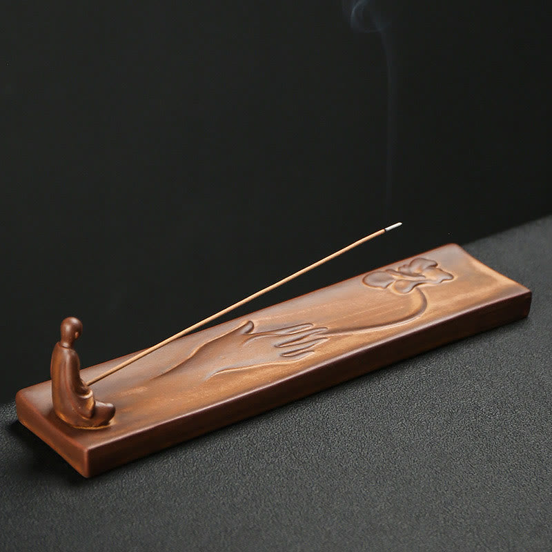 Nimara Ritual Fisherman Fishing Boat Bamboo Buddha Hand Lotus Spiritual Healing Ceramic Stick Incense Burner Decoration