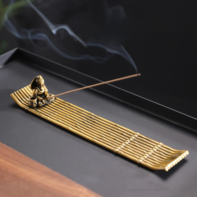 Nimara Ritual Fisherman Bamboo Fishing Boat Alloy Incense Stick Holder Healing Incense Burner Decoration