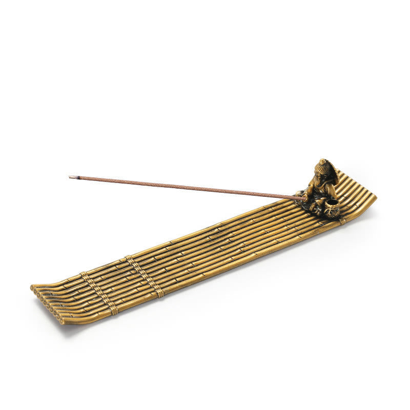 Nimara Ritual Fisherman Bamboo Fishing Boat Alloy Incense Stick Holder Healing Incense Burner Decoration