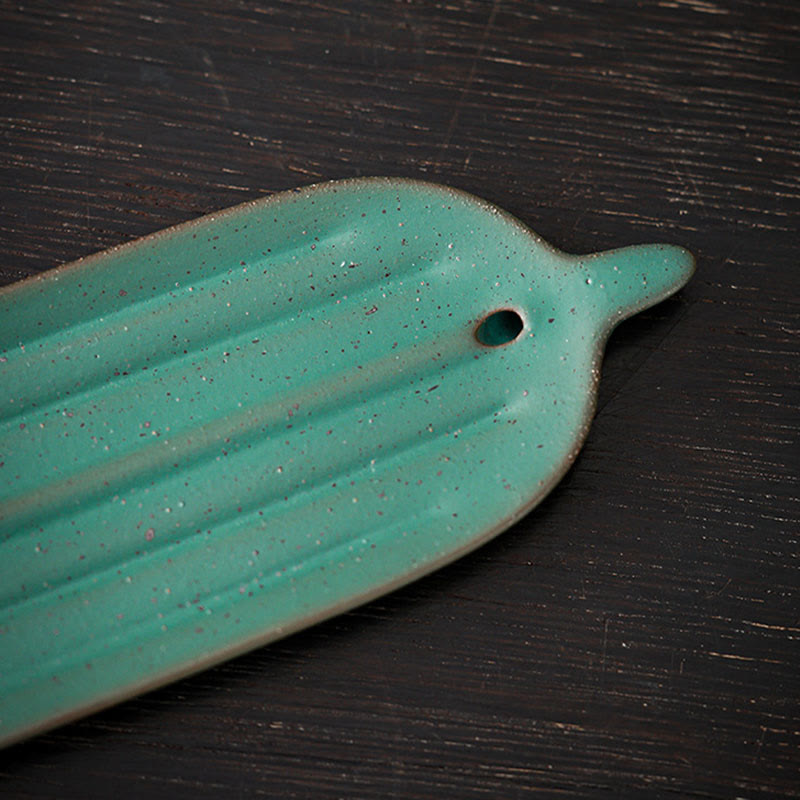 Nimara Ritual Green Bamboo Leaf Healing Ceramic Incense Burner Decoration