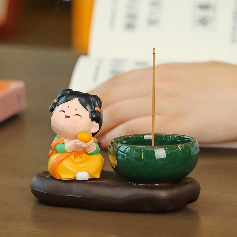 Nimara Ritual Tang Dynasty Lady Food Healing Ceramic Incense Burner Desk Decoration