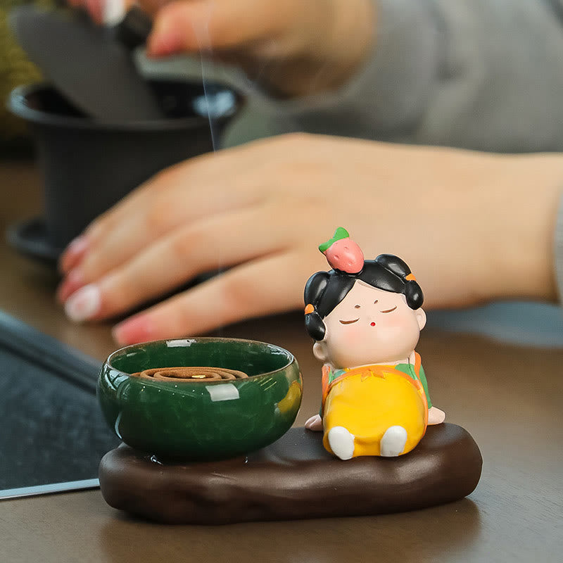 Nimara Ritual Tang Dynasty Lady Food Healing Ceramic Incense Burner Desk Decoration