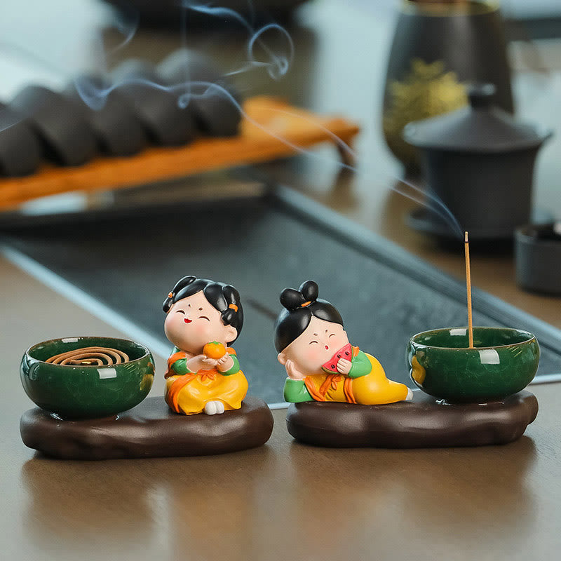 Nimara Ritual Tang Dynasty Lady Food Healing Ceramic Incense Burner Desk Decoration