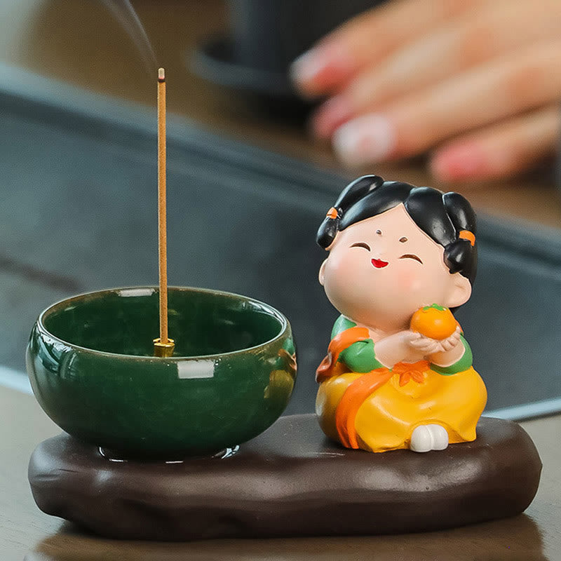 Nimara Ritual Tang Dynasty Lady Food Healing Ceramic Incense Burner Desk Decoration