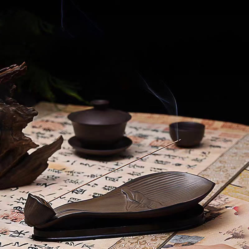 Nimara Ritual Lotus Pod Zen Healing Brown Ceramic Stick Incense Burner Decoration